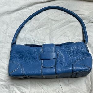 Blue leather Ann Taylor handbag with magnetic closure and contrast stitching